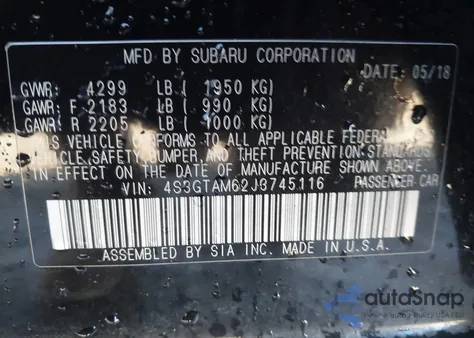 2018 Subaru Impreza 2.0I Sport из США, поврежденный, VIN 4S3GTAM62J3745116